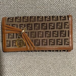 Authentic Fendi Brown Charm Zucchino Canvas Wallet
